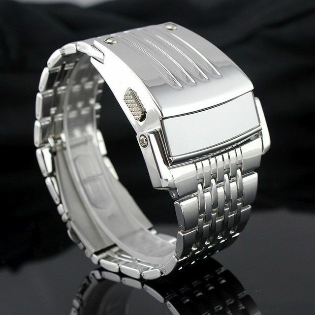 70s Style Retro LED Watch Chrome Silver 